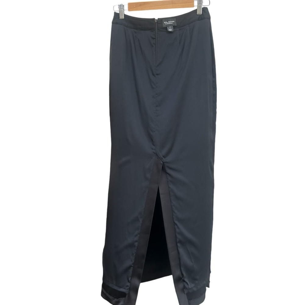 St. John Couture Liquid Satin Maxi Skirt Sz 2 Back Slit Packets QuietLuxury - Picture 14 of 16